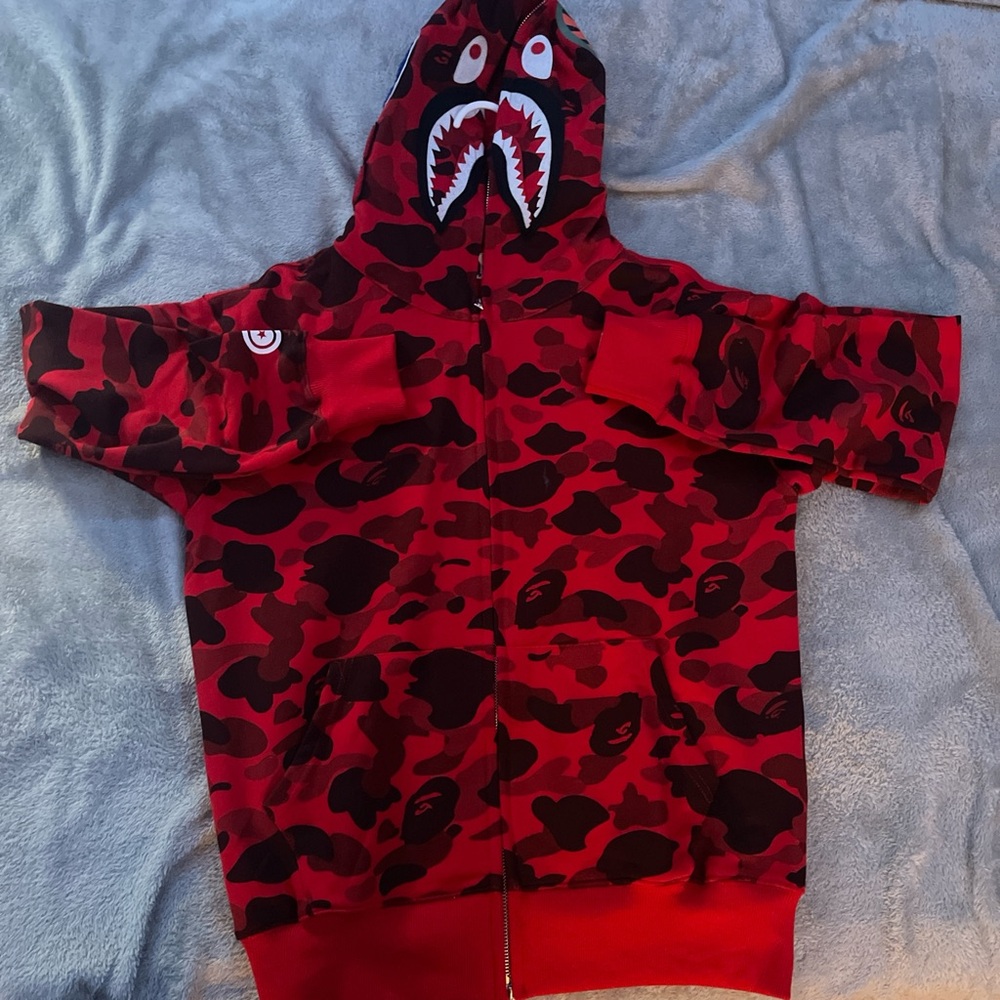Bape Red Camouflage Shark Hoodie